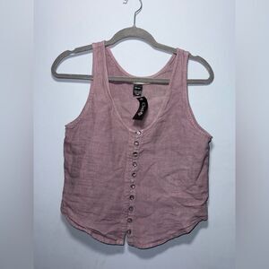 Elemente Clemente 100% Linen Mauve Button Down Vest Top Size 1 NWT